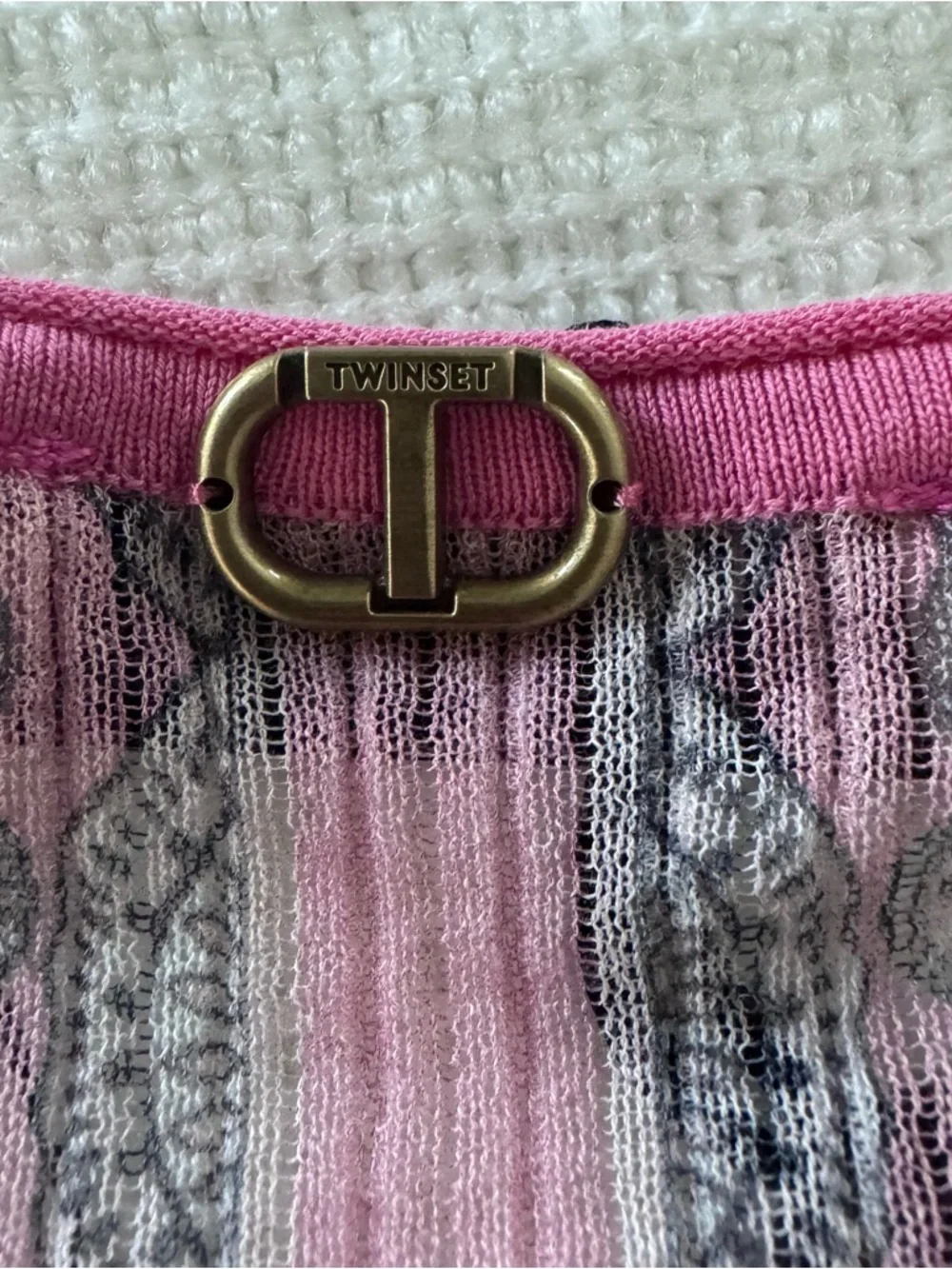 Twinset Milano XL Pink Paisley Ribbed Knit Stretch Top NWT Italy - Picture 13 of 16